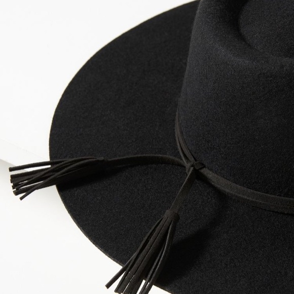 NWT Anthropologie Tasseled Black Wool Rancher Western Hat - Picture 7 of 11